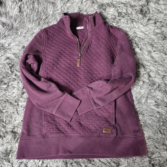 L.L. Bean Quilted Quarter-Zip Pullover Deep Wine Medium - Picture 1 of 8